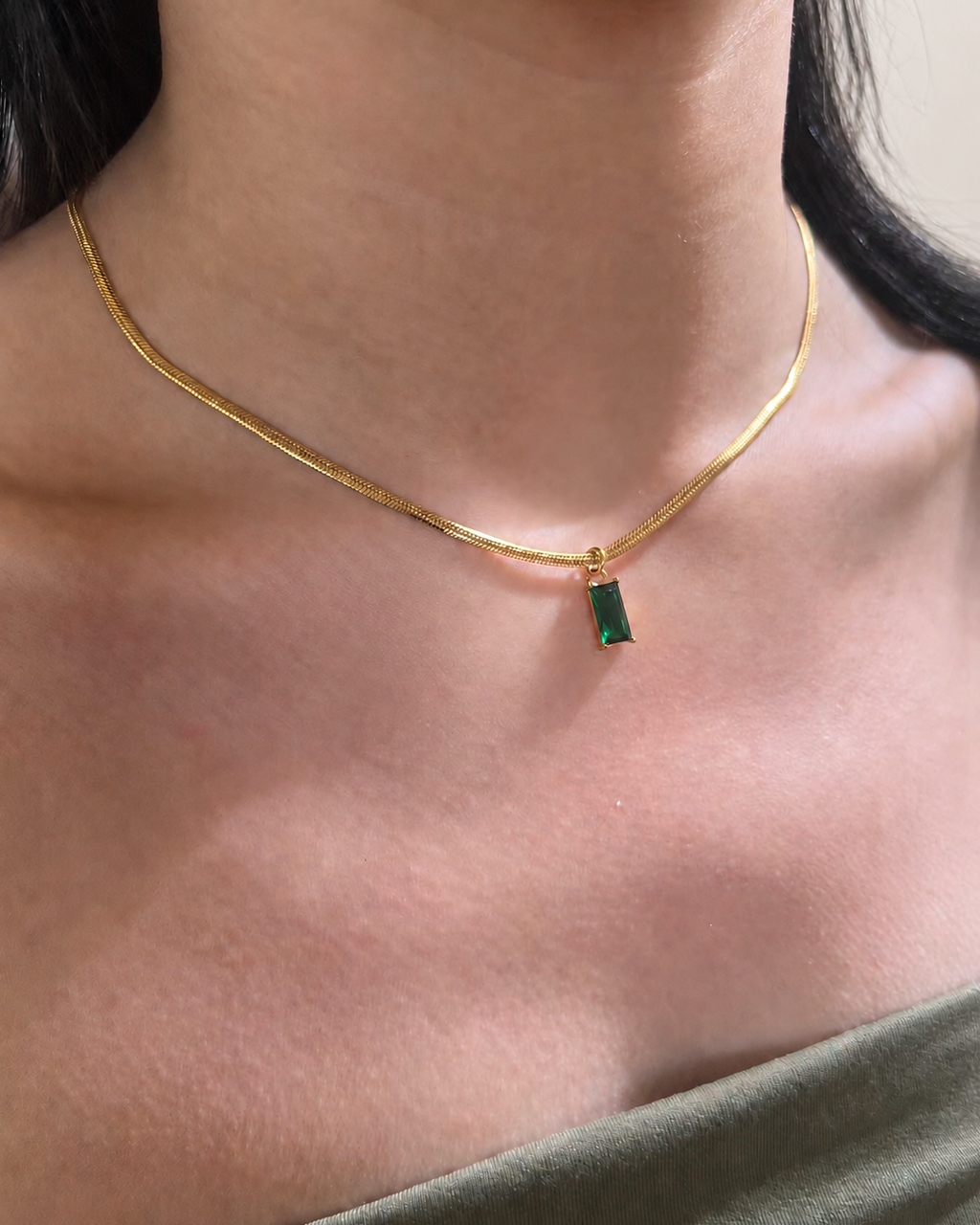 Emerald Baguette Pendant Necklace